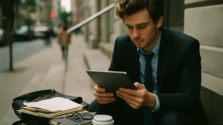 Hands holding a tablet showing a page of text beside a sunlit window