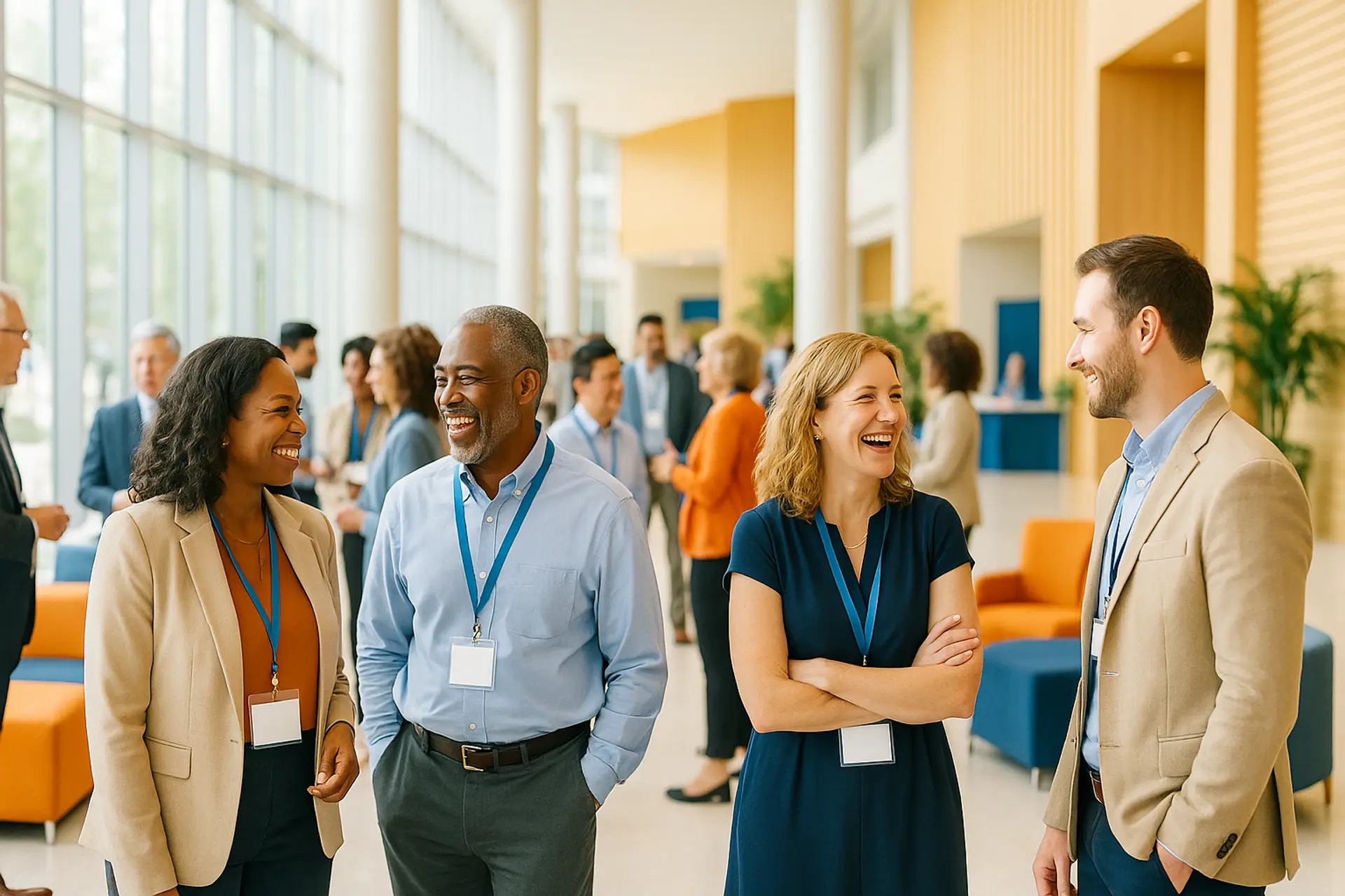 Association members talking during a networking break at a US conference