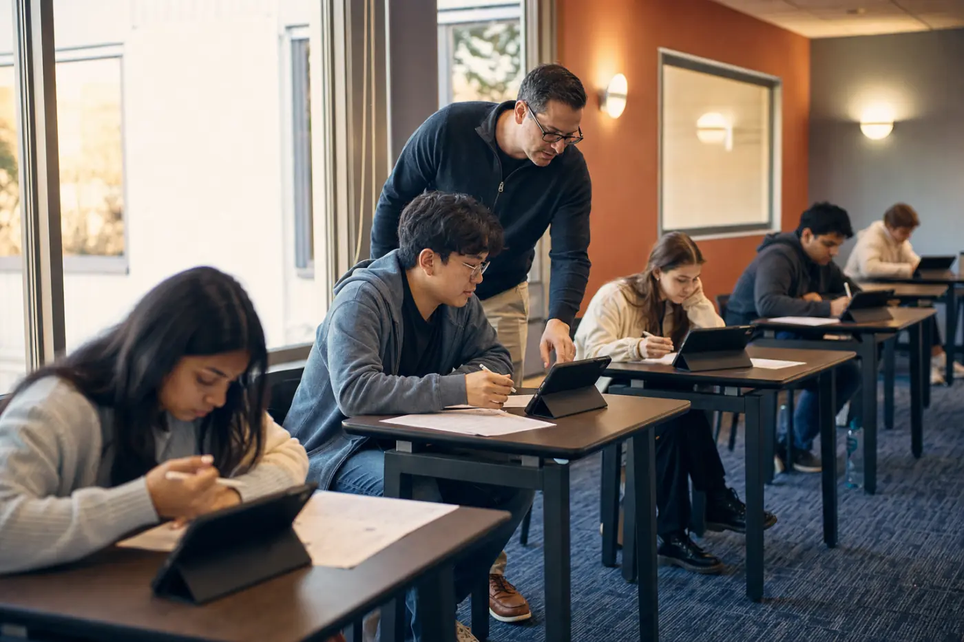 An instructor supporting learners during exam preparation