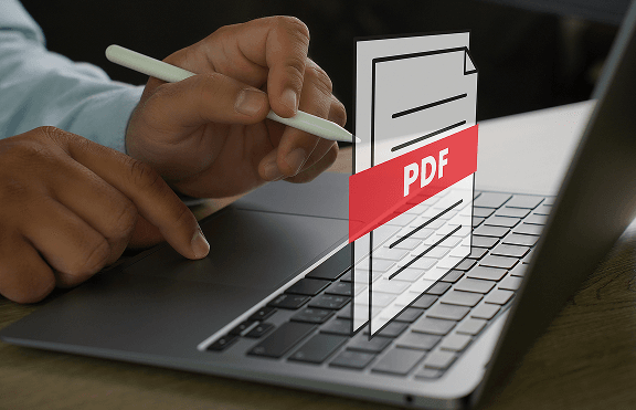 Laptop screen showing PDF document conversion process