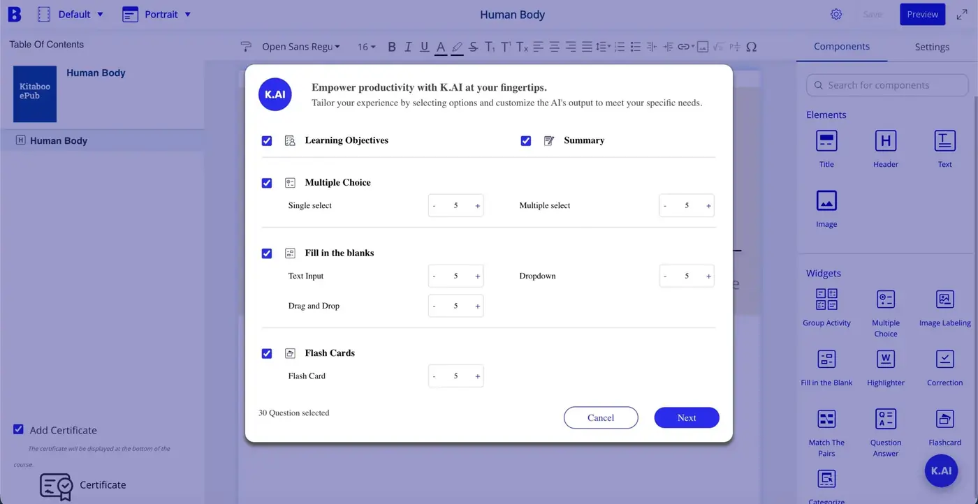 K.AI question type selector